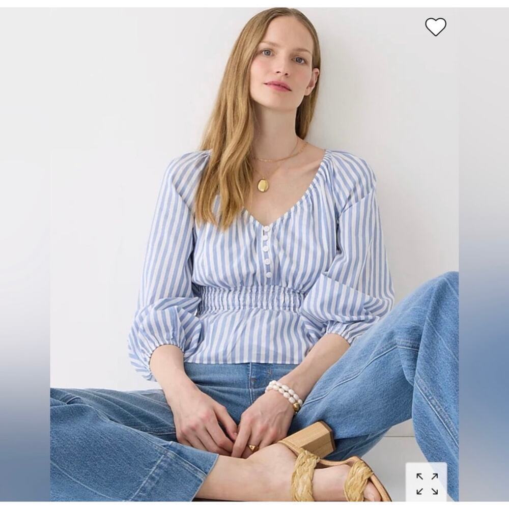 J. Crew Striped V-Neck Blouse in Blue and White - Picture 3 of 9